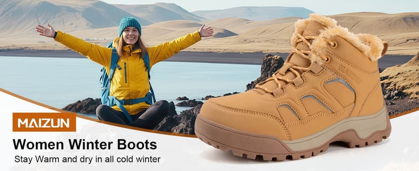 MAIZUN Winter Boots for Women Snow Warm Non-Slip Hiking Ankle Booties for Women Faux Fur Outdoor
