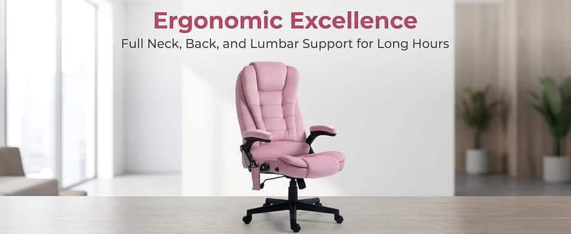 HOMCOM Executive Office Chair with 6 Points Vibration Massage and Heated Lumbar Support, Velvet High Back Computer Chair with Reclining Backrest, Tilt Function and Padded Armrests, Pink