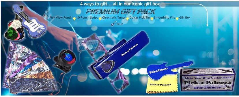 Custom Pick Maker for Musicians, Leather Key Chain Holder, Pick Strips with Artwork & File, Unique Gifts for Men & Women DIY Guitar Picks Punch Mega Pack with Pick Punch Tool - Blue B00C7AFDVM