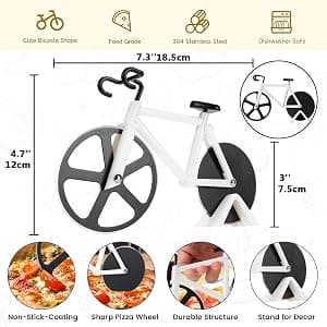 Bicycle Pizza Cutter Wheel - Gifts for Cyclists, Men, Dad, Bike Lovers - Funny Kitchen Gadgets - Cool Father’s Day, Christmas, Birthday, White Elephant Gifts - Stainless Steel Pizza Slicer(White) B09TRFQ5XT