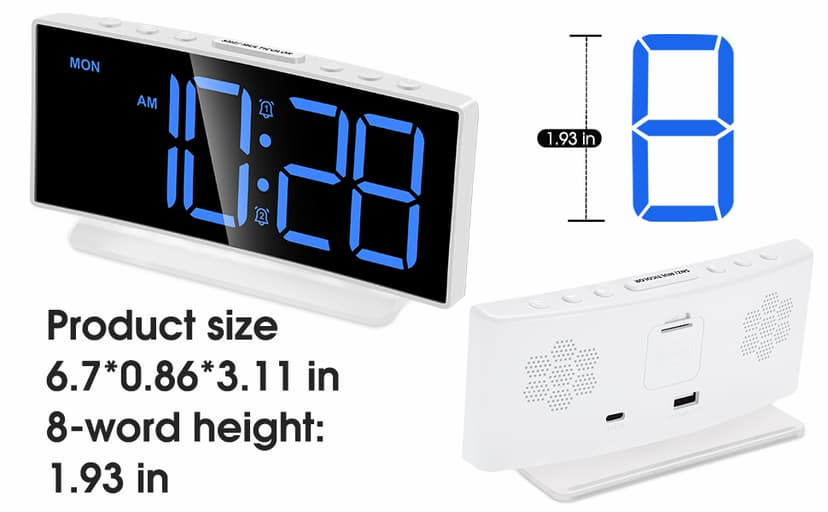 Cadmos Loud Alarm Clocks for Heavy Sleepers,Adults,Kids,Teens,Large Digital Display,7 Color Night Light,Adjustable Volume,Battery Backup,Small Bedside Clocks for Bedrooms (White+Dynamic)