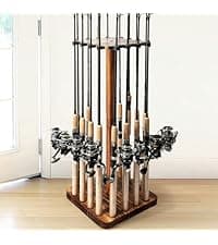 Ghosthorn Fishing Rod Holders for Garage 360 Degree Rotating Fishing Pole Rack, Floor Stand Holds up to 16 Rods Wood Fishing Gear Equipment Storage Organizer, Fishing Gifts for Men Women