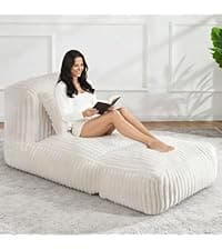 Bean Bag Chair for Adults, Soft Faux Fur Giant Beanbag Chairs, Oversized Cozy Bean Bag Couch Large Reading Chair, Comfy Bean Bag Sofa for Living Room, Bedroom & Dorm, Beige