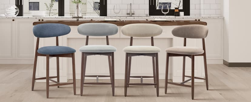 COLAMY Counter Height Bar Stools Set of 2, Kitchen Bar Stools with Back, Mid Century Modern Upholstered, with Wood Legs for Kitchen Island Dining Room, Beige