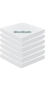 Frienda 6 Pack 2" X 20" X 20" Upholstery High Density Foam Cushion White Square Seat Replacement Cushion or Commercial Use Stuffing Craft Foam Couch Chair Padding DIY Projects