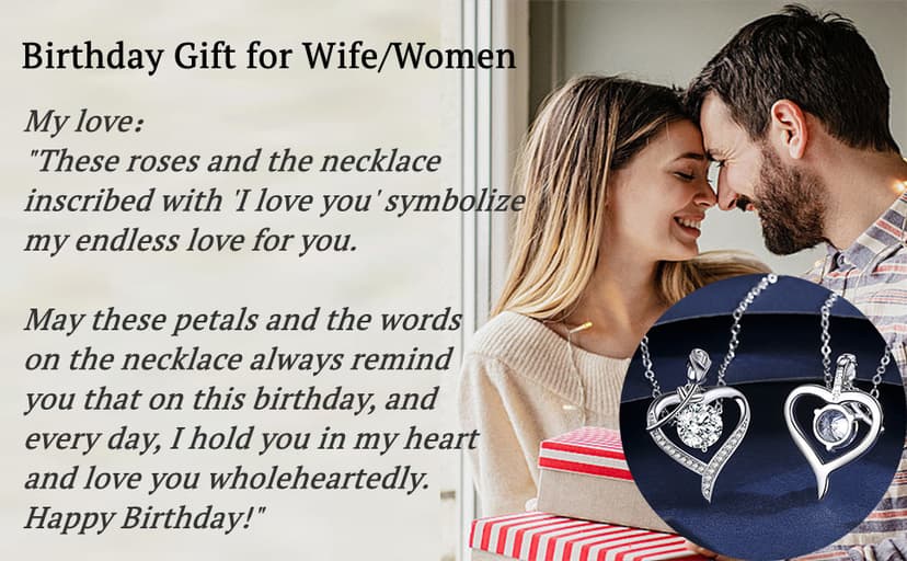 Rose Heart Pendant Necklace for Wife Moissanite Lab-Created Gem Jewelry for Women I Love You Wedding Anniversary Birthday Christmas Valentines Engagements Mothers Day for Her Girlfriend Mom Daughter