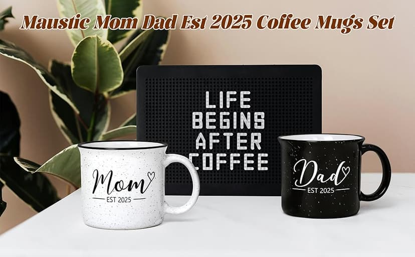 Maustic Mom and Dad Mugs, New Parents Gifts for Couples, New Mom and Dad Gifts for Expecting First Time Parents, 15 Oz