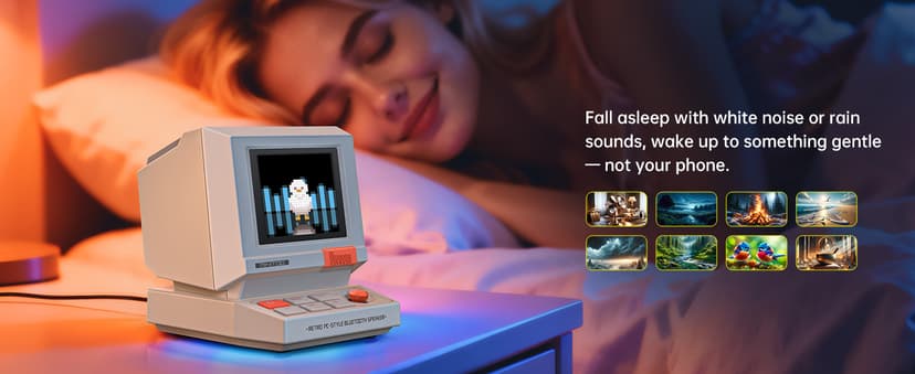 Bluetooth & USB Audio, Alarm/White Noise Clock, Desk Setup Gifts for Gaming Divoom MiniToo Retro PC-Style Computer Speaker, Pixel Screen with DIY Faces B0FRF3XGQ4
