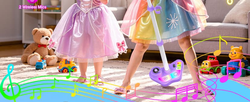 Stand Karaoke Machine for Kids, Christmas Singing Toys Gifts for 3 4 5 6 7 8 Year Old Girls Boys, Rechargeable Kid Microphone Bluetooth Speaker with 2 Mic for Girl Age 4-6 Toddler Birthday Party Toy B0G6LBYTJ2