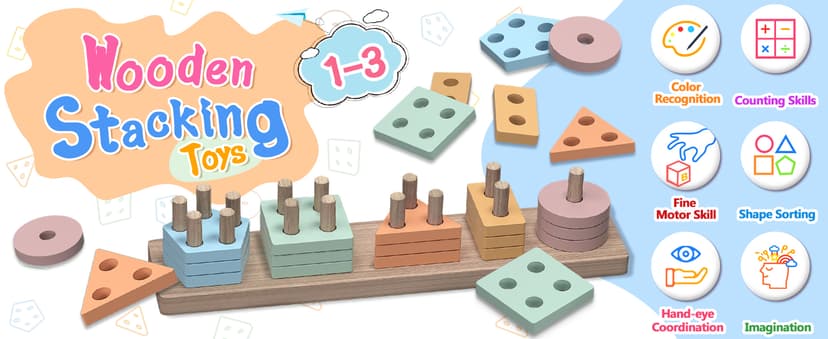 Toddler Toys 1-2 2-3, Shape Sorter, Wooden Block, Learning Educational Sensory Stacking Toy, Toddler Puzzles, Birthday Gifts kecristv Montessori Toys for 1 2 Year Old Girl and Boy Birthday Gifts B0DGLCPPF4