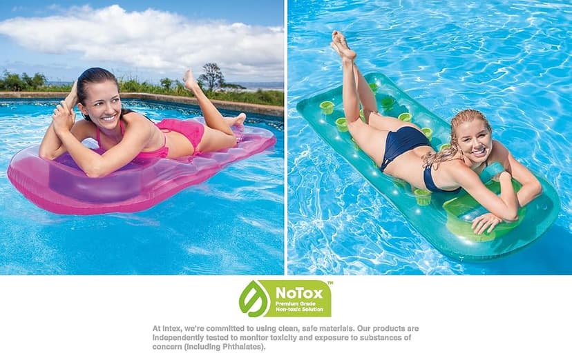 INTEX 59895EP 18-Pocket Suntanner Inflatable Pool Float Raft Lounger Swimming Mat, 74" X 28", 1 Pack, Colors May Vary