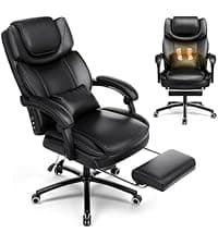 500LBS Massage Office Chair with Foot Rest, 3D Kneading Massage Home Office Desk Chairs, 22.83” Wide Big and Tall Office Chair for Heavy People, Ergonomic Reclining Gaming Chairs, Black