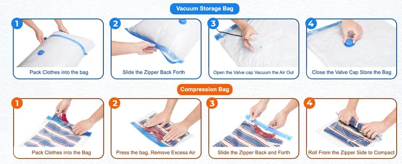 HOUSE DAY 30 Pack Vacuum Storage Bags with Electric Pump, 4 Sizes + 2 Roll-Up (5 Each), Space Saver Vacuum Seal Bags for Clothing, Bedding, Pillows, Travel – Airtight Seal, Reusable & Durable
