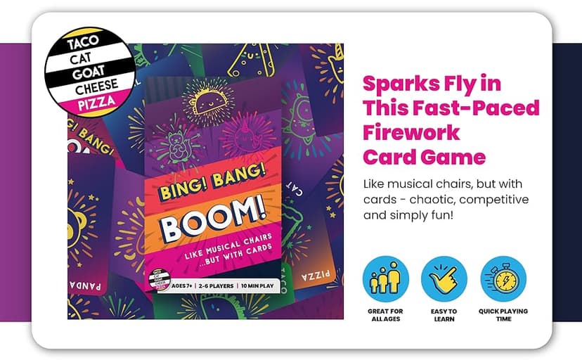 Bing Bang Boom Hilariously Fun Card Game for Family Game Night by Taco Cat Goat Cheese Pizza | Easy to Learn and Play with Fast 10 Minute Rounds | Fun for Kids, Teens, and Adults | 2 - 6 Players