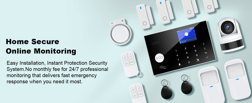 Home Security System with Camera, WiFi + GSM Home Alarm Kit with Phone App Alert, Door/Window Sensor, Remote Control for Apartments (13 Pieces)