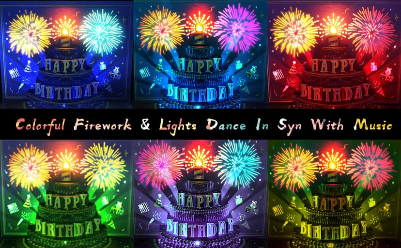 UPGRADED 3D Pop Up Firework Birthday Cards, Musical LED Lights Birthday Cards with Blowable Birthday Cake, Greeting Cards, Birthday Gifts for Mom Women Men Kids Child Dad Father Wife