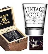 21st Birthday Gifts for Her - Limited Edition Shot Glass - Vintage 2004 Cheers To 21 Years, Finally 21 Party Decorations Supplies - Turning 21 Bday Present for Girl Women Sister Daughter Friends