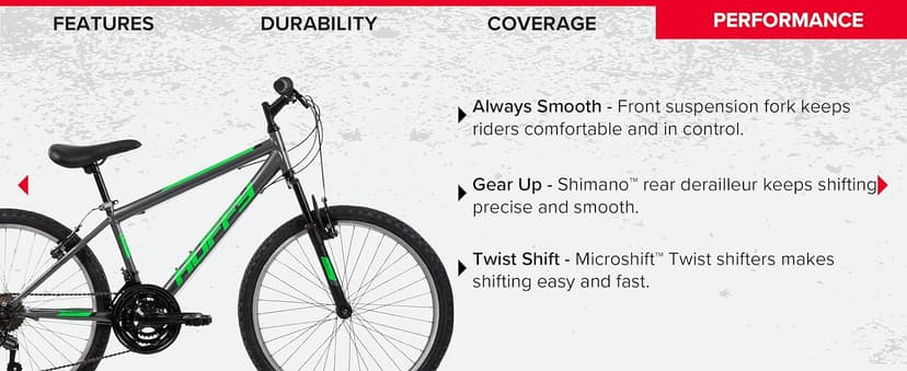 Huffy Stone Mountain Bike for Men and Women, 20”/24”/26”, 6-Speed (20”) or 21-Speed, Front or Dual Suspension (Varies), Multiple Colors, Adjustable Saddle, Shimano Equipped, All-Terrain Tires