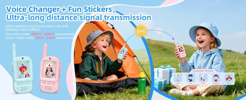 For Age 3-12 Year Old Boys Girls, HD Camera & Voice Changer, 2'' Screen, Outdoor Play Camping Hiking Family Games Video Walkie Talkies for Kids 2 Pack – Rechargeable Intercom Toys B0FZH1HXMB