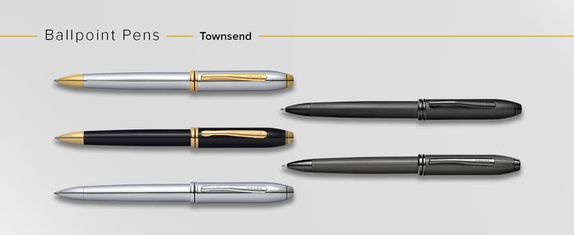 Cross Townsend Refillable Rollerball Pen Presented in a Luxury Gift Box - Medium Point, Black Ink, Black & Gold