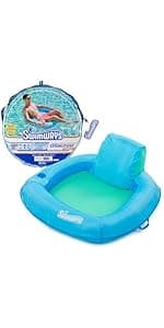 SwimWays Spring Float Premium Recliner Pool Lounger, Inflatable Pool Floats Adult with Fast Inflation for Ages 15 & Up, Sky Blue