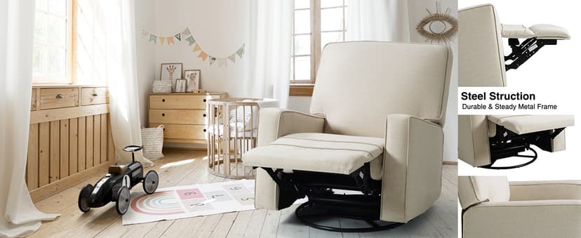Harkawon Swivel Rocker Recliner Chair, Glider Rocker Recliner, Rocking Chair Nursery, Fabric Chair with High Back, Deep Seat, for Living Room, Bedroom, Beige