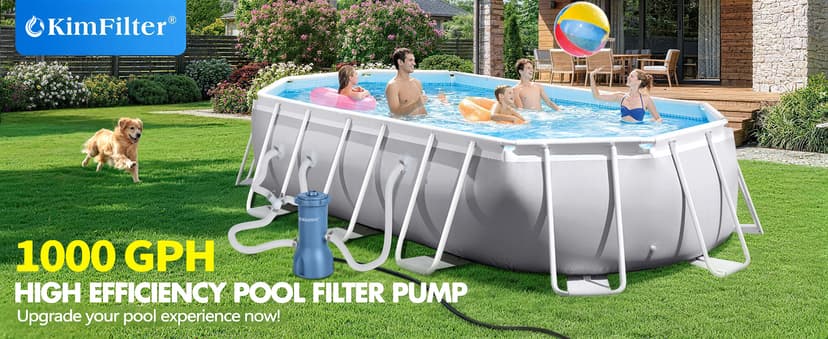 KimFilter Pro Series 1000 GPH Above Ground Pool Filter Pump, Powerful Pool Cartridge Filter Pump, Water Circulation and Filtration System -Improved Water Clean & Clarity, Pools Pumps Above Ground-Gray