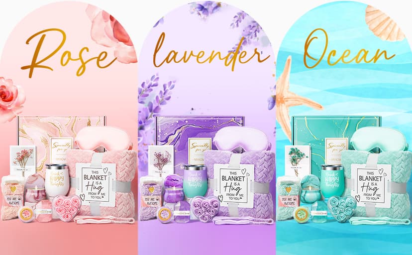 Birthday Gifts for Women Self Care Gifts Get Well Soon Gifts, Rose Relaxing Spa Gifts Basket Care Package w/ Luxury Flannel Blanket, Unique Mothers Day Gifts for Mom Her Friend Sister Wife Grandma