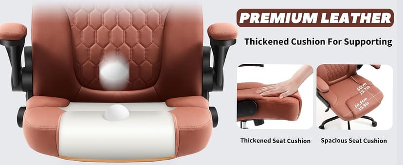 Executive Office Chair PU,Leather Office Chair with Wheels,360° Swivel Rolling Chair with Padded Arms,Ergonomic Computer Chair with Lumbar Support for Short People Use(Brown)