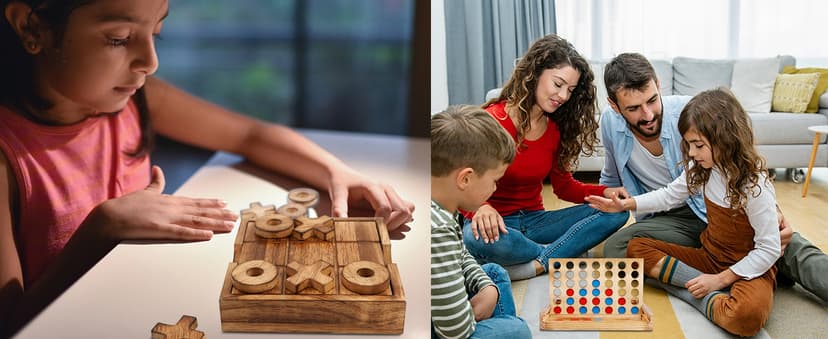 Glintoper Tic Tac Toe & 4 in a Row Tables Game Set, Classic Board Line Up 4 for Living Room Rustic Table Decor and Use as Game Top Wood Guest Room Decor Strategy Board Games for Families