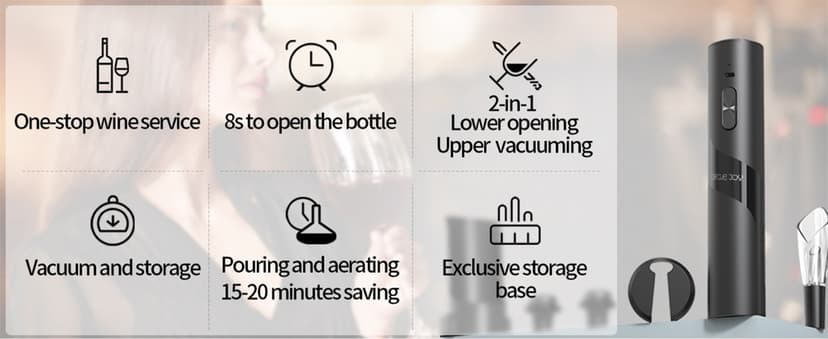 CIRCLE JOY Rechargeable Wine Opener Electric Wine Bottle Opener 7-in-1 Wine Gift Set with Electric Vacuum Pump, Charging Station, Foil Cutter, Wine Aerator Pourer and 2 Wine Stoppers