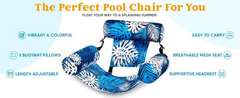 SLOOSH Pool Floats Chairs Adult,Inflatable Pool Lounge,Plant Pattern Floating Mat Hammock,Blow up Water Chairs Noodles rafts for Party Summer Water Beach Fun
