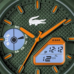 Lacoste LC33 Men's Analog-Digital Watch – TR90 Case, World Clock, Stopwatch, Alarm, Backlight, Textured Silicone Strap, Premium Fashion Timepiece - Gift for Him - 45mm