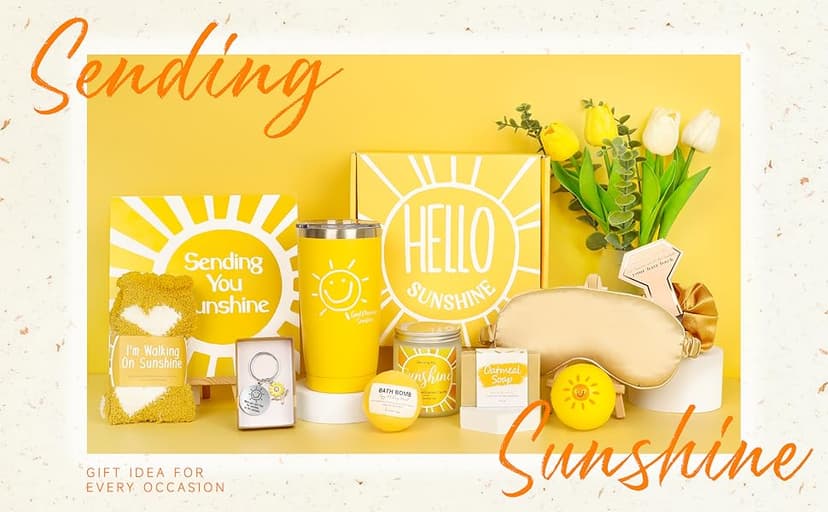 Gift Baskets for Women, 10pcs Unique Birthday Gifts for Women, Best Friend Birthday Xmas Gifts, Get Well Soon Gift Basket Sending Sunshine Cheer Up Box for Sister Friendship - BRIGHTEN UP HER DAY!