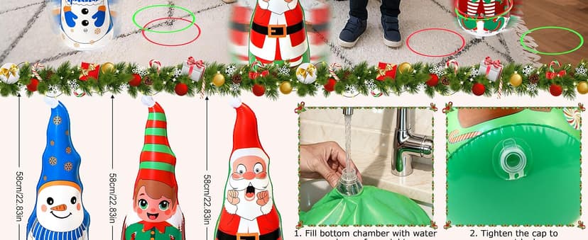 Christmas Games Gifts for Kids Family, Christmas Inflatable Santa, Snowman & Elf Ring Toss Game Set, Office Party Favors Supplies, Indoor Outdoor Carnival Party Decorations Toys