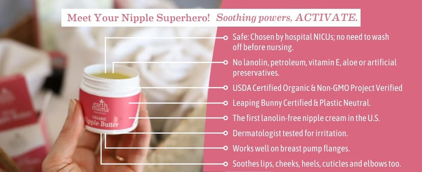 Earth Mama Organic Nipple Butter™ | Nipple Cream Safe for Breastfeeding | Postpartum Essentials for Nursing | Non Lanolin Nipple Cream, 2-Fluid Ounce