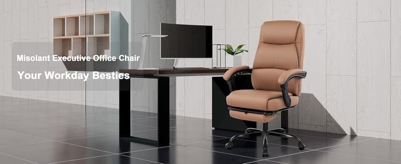 Misolant Big and Tall Office Chair with Footrest, High Back Desk Chair with Linkage Armrest, 90-155° Recline Executive Computer Chairs with Adjustable Height for Home