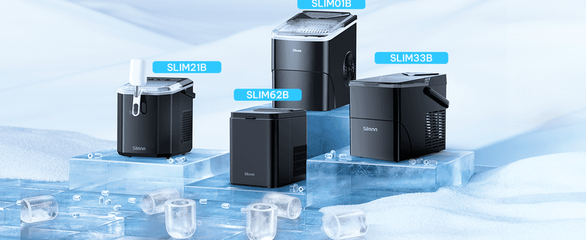 Silonn Ice Maker Countertop, 8 Ice Cubes in 6 Mins, 26.5 lbs/24H, 2 Bullet Ice Sizes, Self-Cleaning Bullet Ice Maker, Portable Ice Machine for Kitchen, Party, Office, and RV Camping