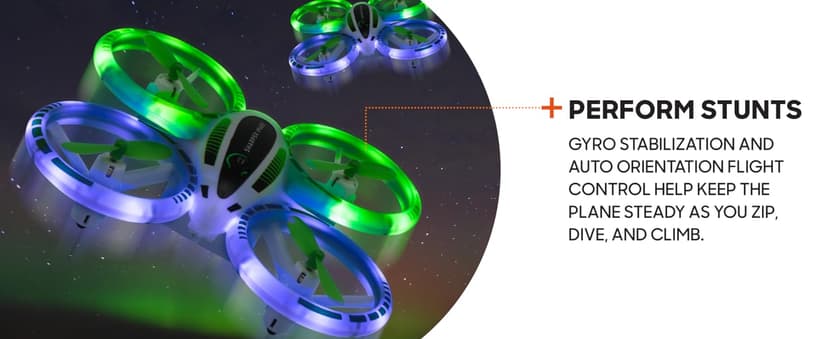 SHARPER IMAGE 2.4GHz RC Glow Up Stunt Drone with LED Lights, Mini Remote Controlled Quadcopter with Assisted Landing, Small Plane for Kids and Beginners, Wireless and Rechargeable