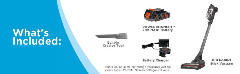 BLACK+DECKER POWERSERIES 20V MAX Cordless Stick Vacuum Cleaner, Household Vacuum Cleaners for Hardwood Floors and Carpet, LED Lights, Detachable, Anti-Tangle, Lightweight, Bagless (BHFEA18D1)