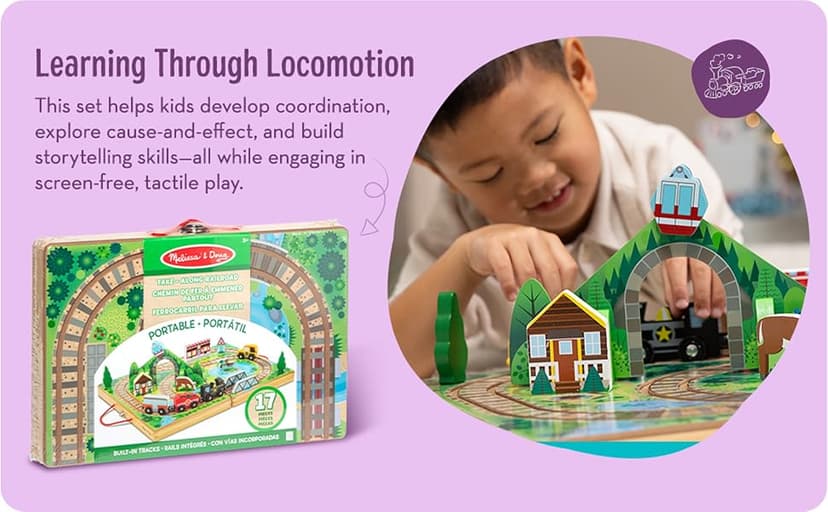 Melissa & Doug Take-Along Railroad Tabletop Playset with Wooden Train Toys, Animals & Scenery Play Pieces, Preschool Learning Toys for Girls & Boys 3+ - FSC Certified