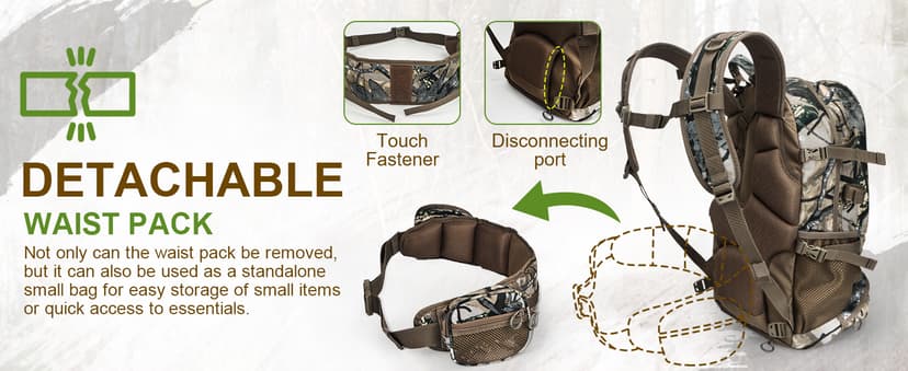 YVLEEN Hunting Backpack, Durable Camo Hunting Packs for Men, Large Capacity Hunting Day Pack for Rifle Bow Gun