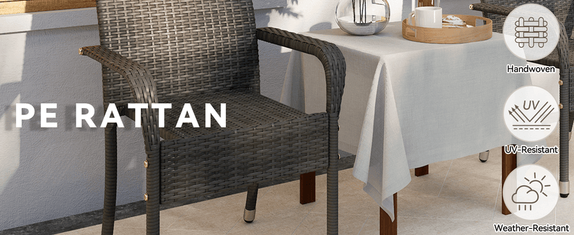Yaheetech Set of 2 Stackable Outdoor Rattan Dining Chairs, All-Weather Firepits Armchair w/Armrests, Steel Frame for Garden, Patio, Deck, Yard, Poolside, Gray