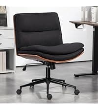 Home Office Desk Chair with Armrests & Wheels, Modern Walnut Swivel Rolling Executive Task Chair, Height Adjustable Ergonomic Computer Chair, Black Fabric