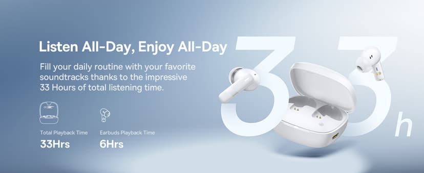 Baseus E20 True Wireless Earbuds, 12mm Drivers with Powerful Bass, 33H Long Playtime, IPX5 Water-Resistant, 2 ENC Mics for Clear Calls, Bluetooth 5.3 Headphones in-Ear Ear Buds