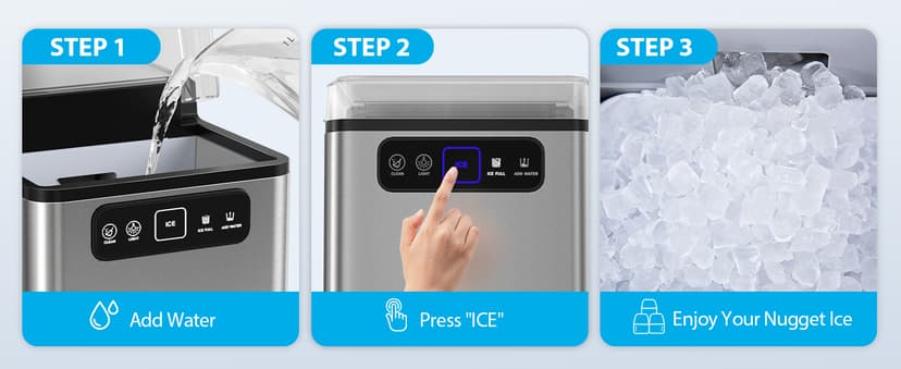 Aeitto Nugget Ice Maker 40Lbs/24H, Countertop Soft Chewable Ice Pebble Ice Machine, One-Click Operation, Auto Self-Cleaning Ice Makers with Scoop&Basket for Home, Office, Kitchen, Party (Grey)