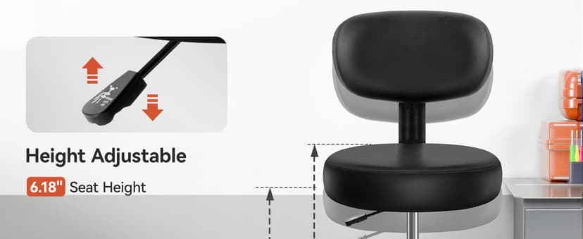 Shop Stool with Wheels for Garage, Mechanics Rolling Chair with Backrest, Adjustable Height Heavy Duty Garage Stool with Footrest and Storage Tray, Swivel Task Chair for Workshop Kitchen Salon