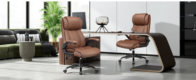 BESTFAIR Ergonomic Office Chair - Desk Computer Chair, Leather High Back Executive Chairs with Adjustable Lumbar Support & Flip Up Arms, Rocking, Black