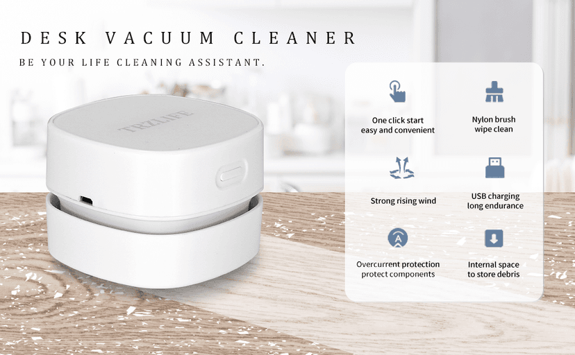 TRZLIFE Desk Vacuum Cleaner, Rechargeable and Durable Mini Desktop Vacuum with Bonus Accessories Desk Cleaner Sucks Tiny Items and Crumbs from Desktop Drawer Countertop Ideal as a White Elephant Gift