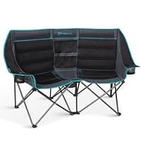 FUNDANGO Oversized Rocking Camping Chair for Adults, Portable Folding Lawn Chairs for Outside with Pillows, Wide Armrest, 2 Cup Holders, Carry Bag for Patio Garden Outdoor Supports 400Lbs (Black/Blue)